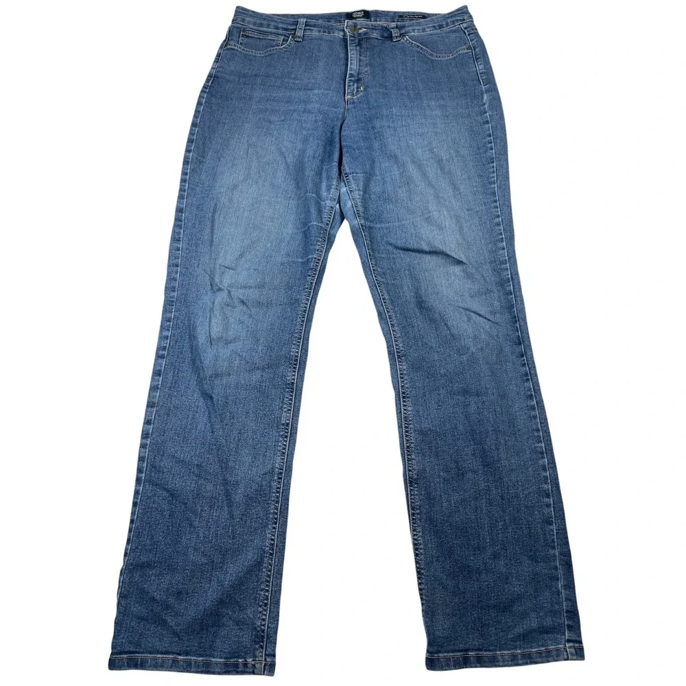 Jones New York Lexington Jeans Women's 14 Blue Denim Cotton Hi-Rise Straight Leg